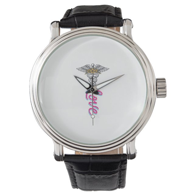 Verpleegster Love Caduceus Bloemig Medisch Vertica Horloge (Voorkant)