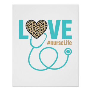 Verpleegster Love Luipaard Stethoscoop Vectorontwe Perfect Poster