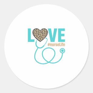 Verpleegster Love Luipaard Stethoscoop Vectorontwe Ronde Sticker