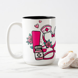 Verpleegster Love Roze Bloem Stethoscoop Medische  Tweekleurige Koffiemok