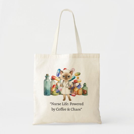 Verpleegster met grappige tekst voor kattenliefheb tote bag (Voorkant)