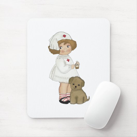 verpleegster met puppy T-shirts en cadeautjes Muismat (Met muis)
