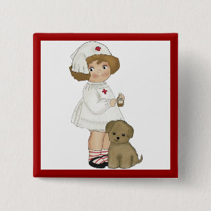 verpleegster met puppy T-shirts en cadeautjes Vierkante Button 5,1 Cm