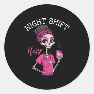 Verpleegster nachtdienst icu skelet ronde sticker