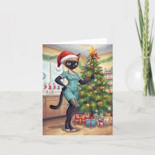 Verpleegster op plicht kersttijd voor kattenliefhe feestdagen kaart