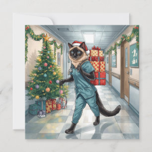 Verpleegster op plicht kersttijd voor kattenliefhe feestdagenkaart