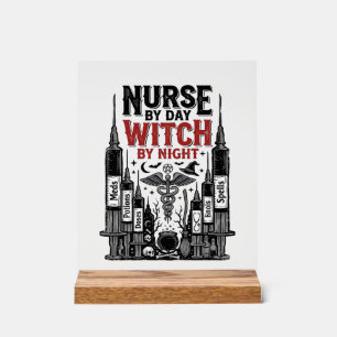 Verpleegster Overdag Heks 's Nachts Halloween-ontw Acryl Bord