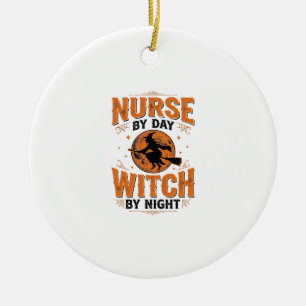 Verpleegster overdag Heks 's nachts Halloween-ontw Keramisch Ornament
