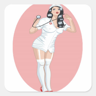 Verpleegster Pin Up Vierkante Sticker