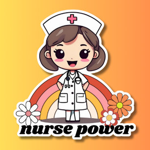 Verpleegster Power Retro Verpleegster en Rainbow W Sticker