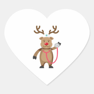 Verpleegster RENDIER Grappig Schattige Kerst Kunst Hart Sticker