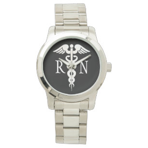 Verpleegster RN Wit Caduceus Dames Zilver Horloge