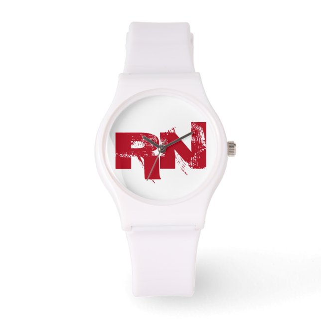 Verpleegster RN Wit Rood Typografie Custom Horloge (Voorkant)