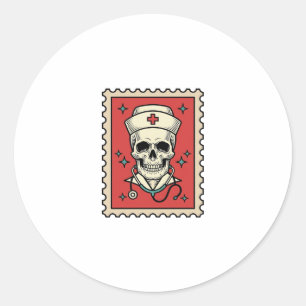 Verpleegster Schedel Grappige Retro Stempel_1 Ronde Sticker