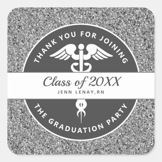 Verpleegster Silver Glitter Dank u Afstuderen Vierkante Sticker (Voorkant)