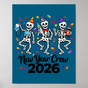 Verpleegster Skelet Nieuwjaarsploeg 2026 Grappig E Poster