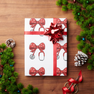Verpleegster Stethoscoop Kerst Boog Coquette Meisj Cadeaupapier