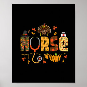 Verpleegster Stethoscoop Thanksgiving Herfst Scrub Poster