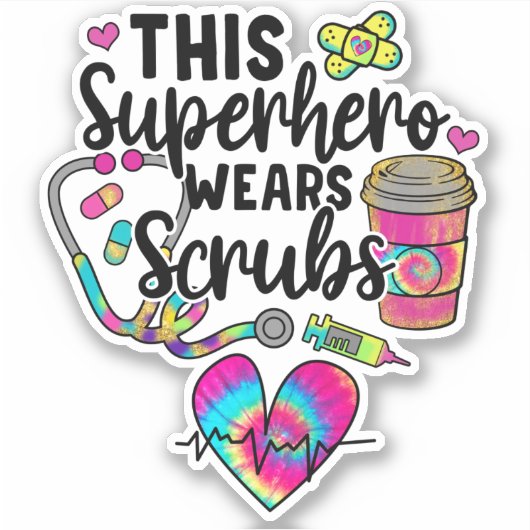 Verpleegster Superheld Scrubs Rainbow Nurse Sticker (Voorkant)