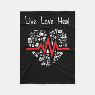 Verpleegster t-shirt hartslag - live love heal Sco Fleece Deken