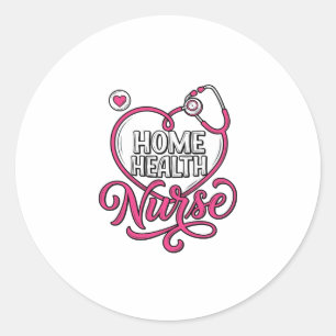 Verpleegster thuis roze stethoscoop shirt ontwerp_ ronde sticker