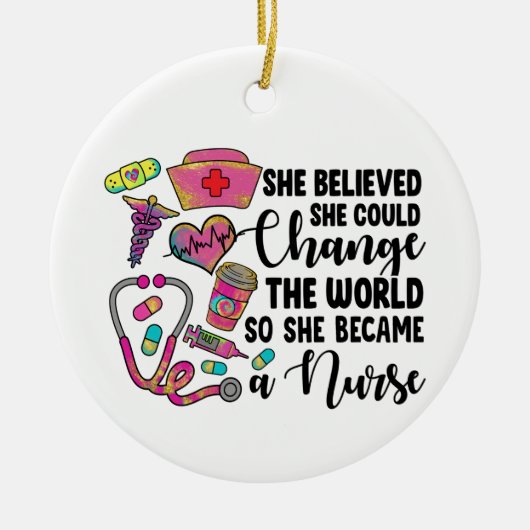 Verpleegster verandert de wereld groot keramisch ornament (Voorkant)