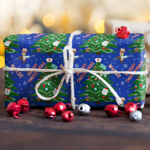 Verpleegster Vrolijk Kerstboom met Rendier Verplee Cadeaupapier