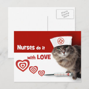 Verpleegsters doen het met Liefde. Grappige Kat  Briefkaart