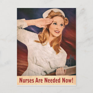 Verpleegsters worden nu nodig, vintage oorlogsprop briefkaart