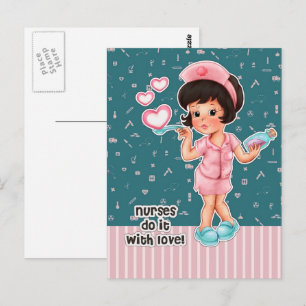 Verplegers doen het met Love. Cute Brunette Nurse Briefkaart