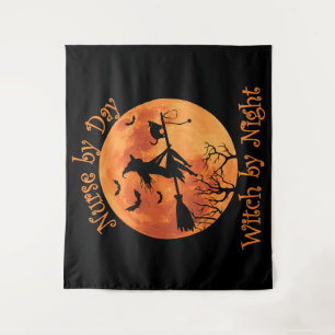 Verpleging door Dag Witch door Night Funny Hallowe Wandkleed