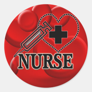VERPLEISTE BLOEDCELLEN SYRINGE HART LOGO RONDE STICKER