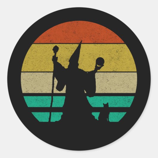 Verpletterd Retro 70s Tovenaar en Kat Ronde Sticker (Voorkant)