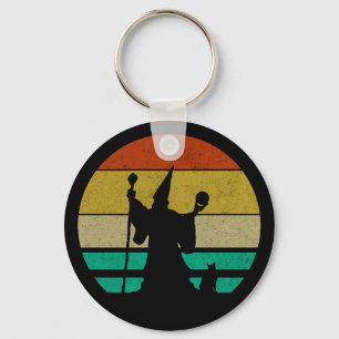  Verpletterd Retro 70s Tovenaar en Kat Sleutelhanger