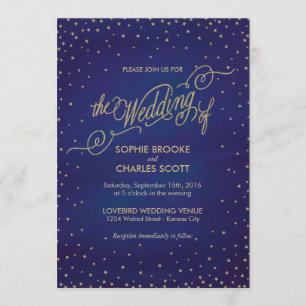 Verpletterde Stars Blue & Gold Fairytale Wedding Kaart