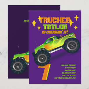 VERPLETTERENDE Monster Truck Neon Verjaardagsfeest Kaart