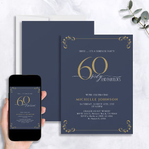 Verraag 60 & Fabulous Blue White en Gold Birthday Kaart