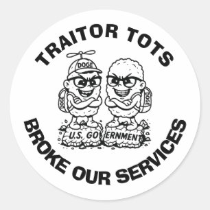 "VERRADER TOTS BRAK ONZE DIENSTEN" rond de Sticker