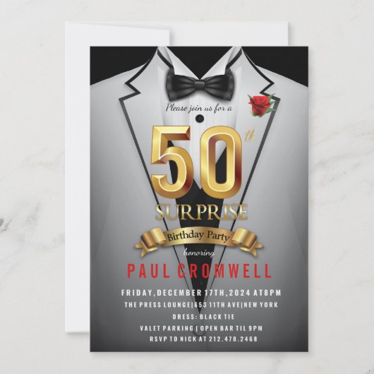 Verras 50e verjaardag Tuxedo-uitnodiging Kaart (Voorkant)