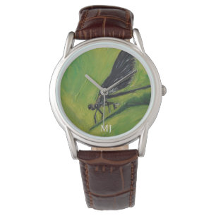 Verrassde Damsel Fly, Dragon Fly Green Black Horloge