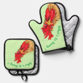 Verrassde Haan Grappige Oven Mitt & Pothouder Set (Voorkant / Achterkant)