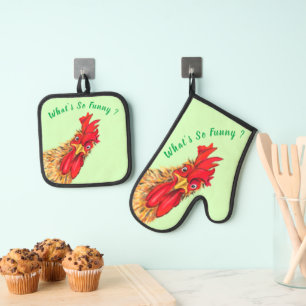 Verrassde Haan Grappige Oven Mitt & Pothouder Set
