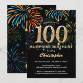 Verrassend 100e verjaardag zwart Gold Fireworks Kaart (Voorkant / Achterkant)