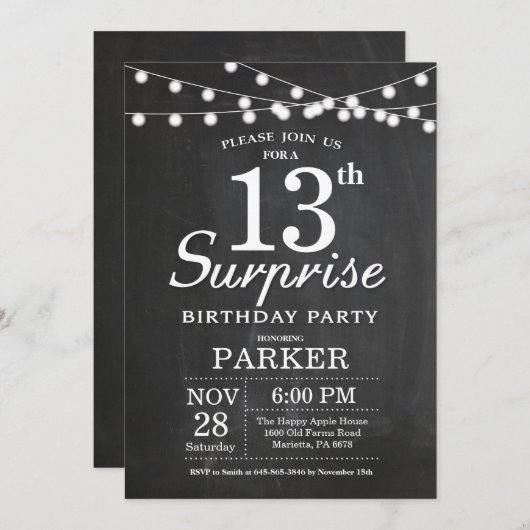 Verrassend 13e dag Uitnodiging Chalkboard (Voorkant / Achterkant)