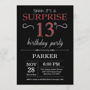 Verrassend 13e verjaardag Uitnodiging zwart-wit en