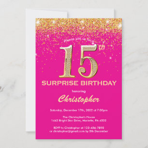 Verrassend 15e verjaardag Hot Pink en Gold Glitter Kaart