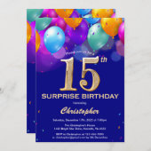 Verrassend 15e verjaardag marinenblauw en gouden b kaart (Voorkant / Achterkant)