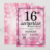 Verrassend 16e verjaardag Uitnodiging Roze Glitter (Voorkant / Achterkant)