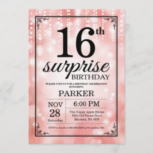 Verrassend 16e verjaardag Uitnodiging Roze Glitter