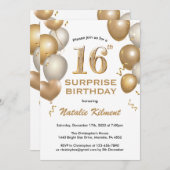 Verrassend 16e verjaardag Witte en gouden ballonne Kaart (Voorkant / Achterkant)